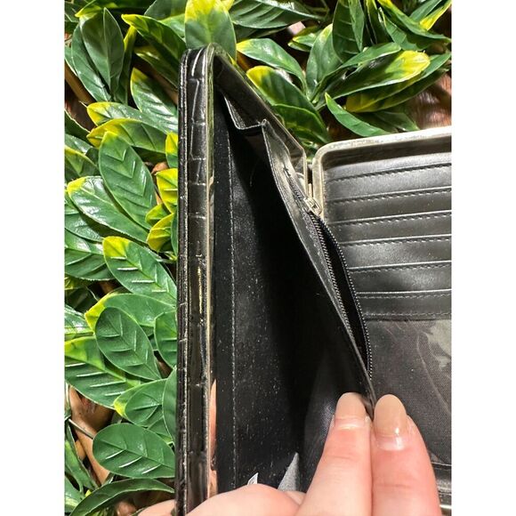 Y2K Black Snakeskin Skull Silver Studded Moto Biker Wallet - Picture 5 of 8